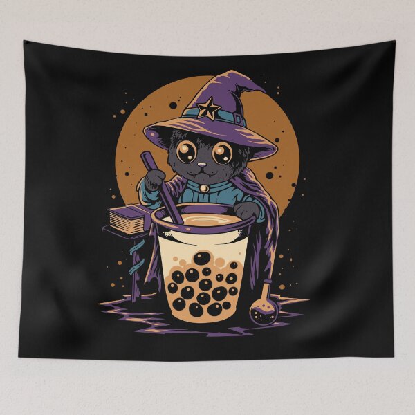 Item preview, Cute Witch Cat Drinking Bubble Tea Halloween Kawaii Boba T-Shirt designed and sold by phsycartwork.