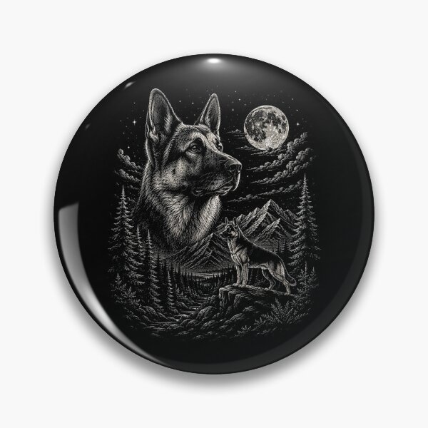 Item preview,  Mountain Forest German Shepherd Under the Full Moon | Vintage Wildlife designed and sold by SOUFIANE1991.