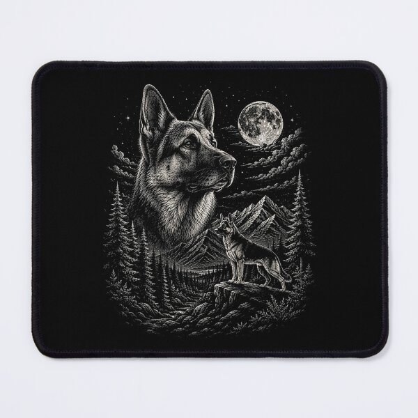 Item preview, Mountain Forest German Shepherd Under the Full Moon | Vintage Wildlife designed and sold by SOUFIANE1991.