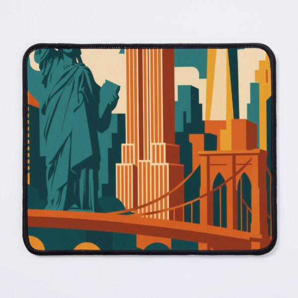 Item preview, Retro Pop Art Poster Illustration of New York City | Bold Manhattan City Print with Statue of Liberty, Times Square & Empire State Building | Vintage American Travel Wall Art Decor designed and sold by PaintedPixels01.
