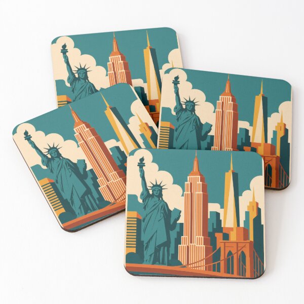 Item preview, Retro Pop Art Poster Illustration of New York City | Bold Manhattan City Print with Statue of Liberty, Times Square & Empire State Building | Vintage American Travel Wall Art Decor designed and sold by PaintedPixels01.
