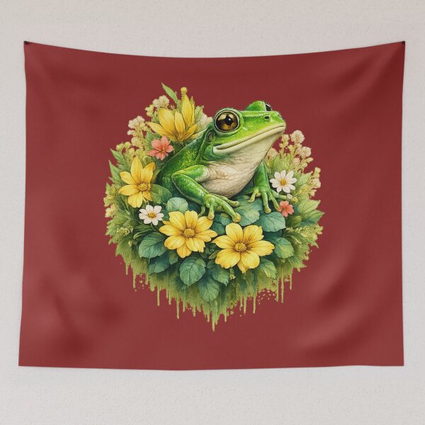Item preview, Floral Frog: Vibrant Nature Art with Droplet Effect designed and sold by 63Hotpeppers.