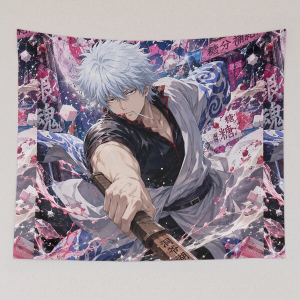 Item preview, Silver-Haired Samurai Anime Warrior | Strawberry Milk Katana Aesthetic Poster Art designed and sold by Dyan4.