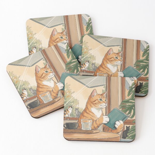 Item preview, Ginger Cat Reading a Book by the Window Illustration designed and sold by Butterfly-Dream.