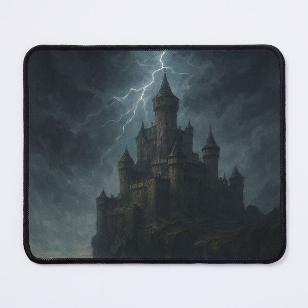 Item preview, Medieval Gothic Art | Midnight Storm Over Ancient Fortress | Dark Fantasy Painting designed and sold by yeeted17.