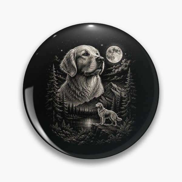 Item preview, Woodland Mountain Forest Golden Retriever Under the Full Moon | Vintage Wildlife designed and sold by SOUFIANE1991.