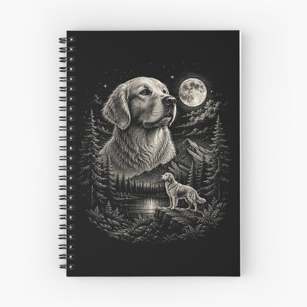 Item preview, Woodland Mountain Forest Golden Retriever Under the Full Moon | Vintage Wildlife designed and sold by SOUFIANE1991.