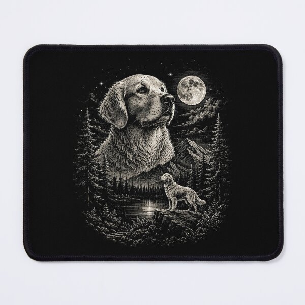 Item preview, Woodland Mountain Forest Golden Retriever Under the Full Moon | Vintage Wildlife designed and sold by SOUFIANE1991.