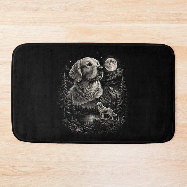 Item preview, Woodland Mountain Forest Golden Retriever Under the Full Moon | Vintage Wildlife designed and sold by SOUFIANE1991.