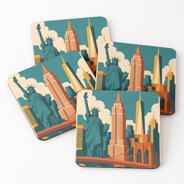 Item preview, Retro Pop Art Poster Illustration of New York City | Bold Manhattan City Print with Statue of Liberty, Times Square & Empire State Building | Vintage American Travel Wall Art Decor designed and sold by PaintedPixels01.