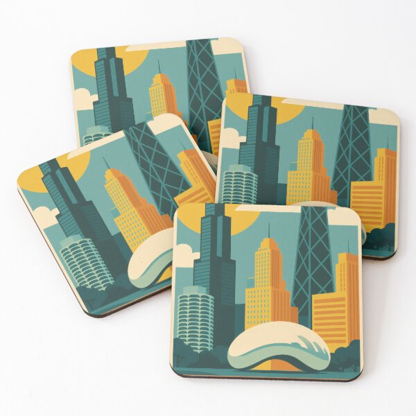 Item preview, Retro Pop Art Poster Illustration of Chicago | Bold Windy City Print with Willis Tower, Cloud Gate, Chicago River & Iconic Skyline | Vintage American Travel Wall Art Decor designed and sold by PaintedPixels01.