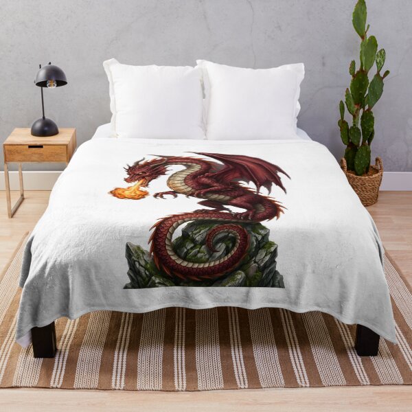 Item preview, Crimson Fire Dragon on Ancient Stone Throne designed and sold by DragonSerpent Ink.