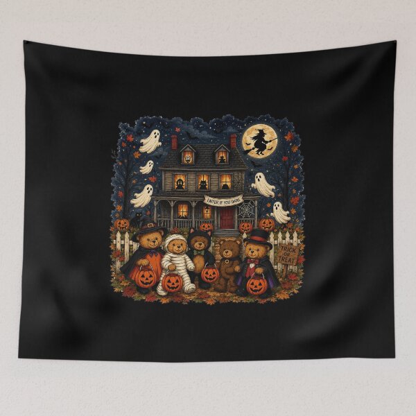 Item preview, Cute Halloween Teddy Bears Trick or Treat at Haunted House designed and sold by Spyshirt.