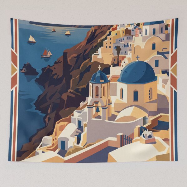 Aperçu de l'œuvre Affiche de voyage vintage de Santorin, Grèce créée et vendue par Bomax121.