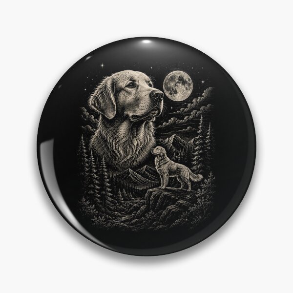 Item preview, Woodland Mountain Forest Golden Retriever Under the Full Moon | Vintage Wildlife designed and sold by SOUFIANE1991.