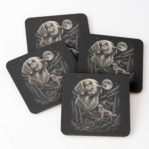 Item preview, Woodland Mountain Forest Golden Retriever Under the Full Moon | Vintage Wildlife designed and sold by SOUFIANE1991.