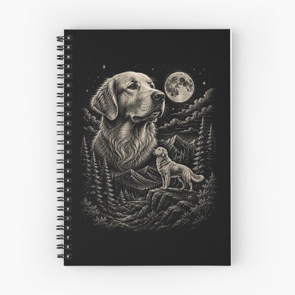 Item preview, Woodland Mountain Forest Golden Retriever Under the Full Moon | Vintage Wildlife designed and sold by SOUFIANE1991.