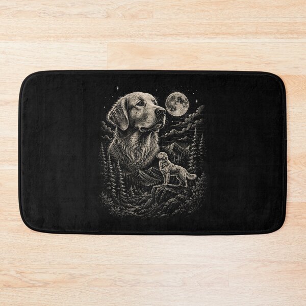 Item preview, Woodland Mountain Forest Golden Retriever Under the Full Moon | Vintage Wildlife designed and sold by SOUFIANE1991.