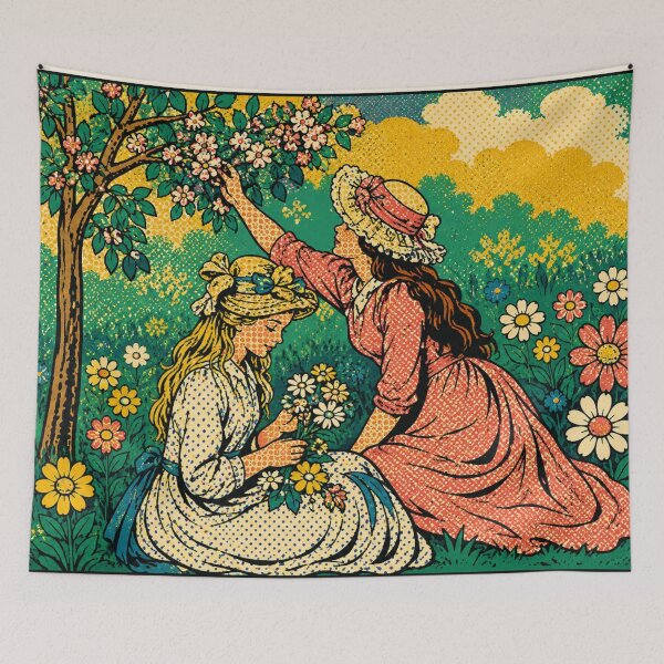 Item preview, Two Girls Floral Pop Art Vintage Garden Girls for Retro Decor Lovers designed and sold by RickE.