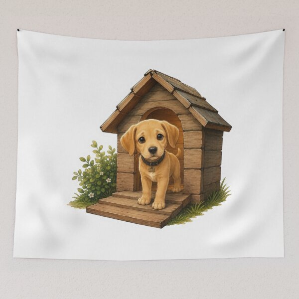 Item preview, Puppy in a Cozy Wooden Doghouse designed and sold by Snurly.
