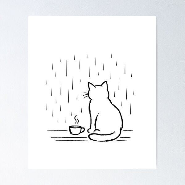 Item preview, Cozy Rainy Day Cat with Coffee designed and sold by ArtPer-design.