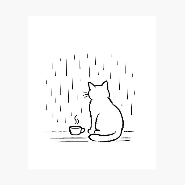 Item preview, Cozy Rainy Day Cat with Coffee designed and sold by ArtPer-design.