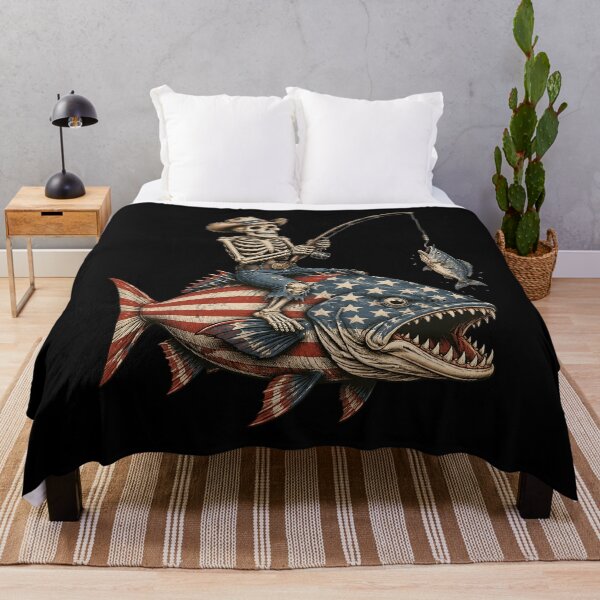 Item preview, Skeleton Fishing Bass Fish USA Flag designed and sold by OlakunleOloroz.