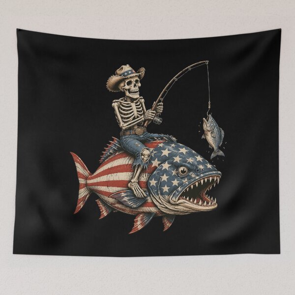 Item preview, Skeleton Fishing Bass Fish USA Flag designed and sold by OlakunleOloroz.
