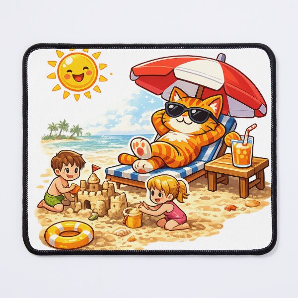 Item preview, Lazy Orange Beach Cat Relaxing Under a Sunny Umbrella designed and sold by SketchPalet.