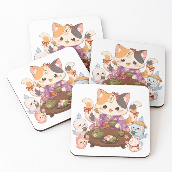 Item preview, Kawaii Bakeneko Matcha Tea Party designed and sold by kocha-014.