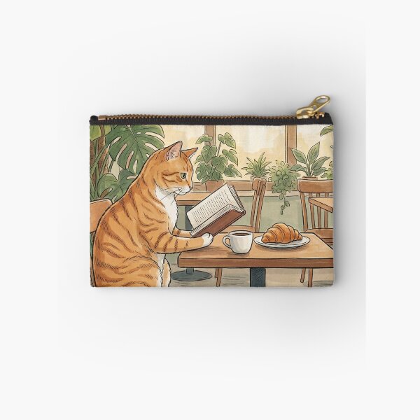 Item preview, Ginger Cat Reading Book in Cozy Cafe with Coffee and Croissant designed and sold by Butterfly-Dream.