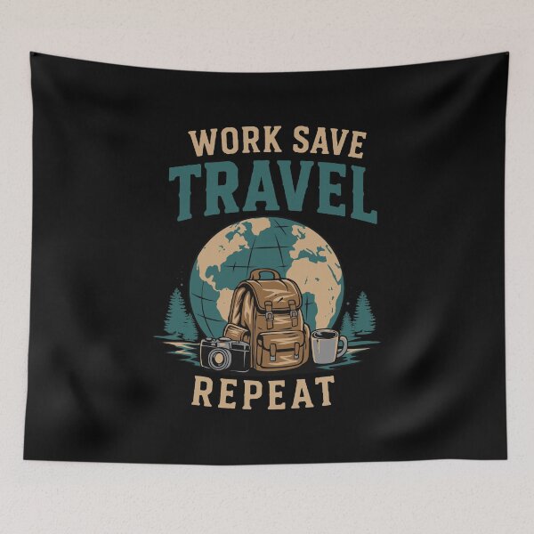 Item preview, Work Save Travel Repeat Travel Lover Adventure T-Shirt designed and sold by phsycartwork.