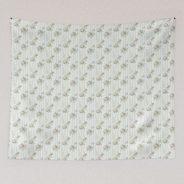 Item preview, Vintage Shabby Chic French Striped Blue and Pink Floral Pattern designed and sold by LouieVanille.