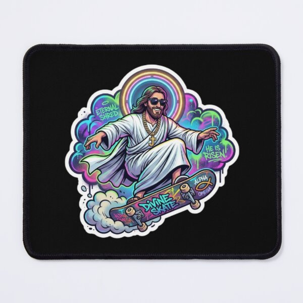 Item preview, Jesus Skateboarding - Funny Christian Skateboarding Humor Sarcastic Jesus Skating Longboard designed and sold by Sloyar.