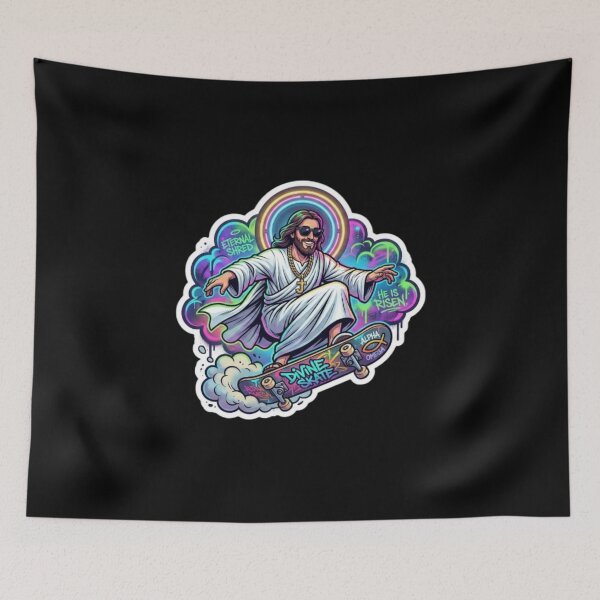 Item preview, Jesus Skateboarding - Funny Christian Skateboarding Humor Sarcastic Jesus Skating Longboard designed and sold by Sloyar.