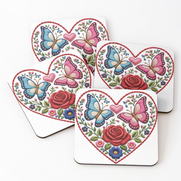 Item preview, Embroidered Heart with Butterflies and Flowers designed and sold by Tin Robot Co..
