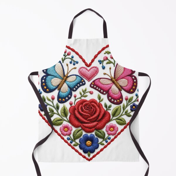 Item preview, Embroidered Heart with Butterflies and Flowers designed and sold by Tin Robot Co..