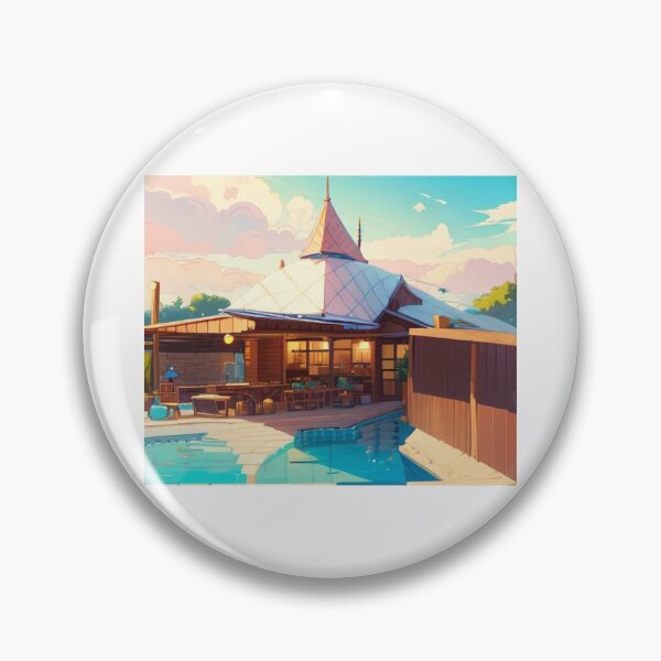 Item preview, Cozy Poolside Anime Cottage Digital Art designed and sold by KaleChub.