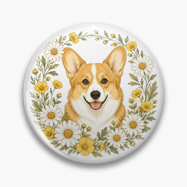 Item preview, Vintage Pembroke Welsh Corgi Yellow Daisy Botanical Wreath designed and sold by Breed And Build.