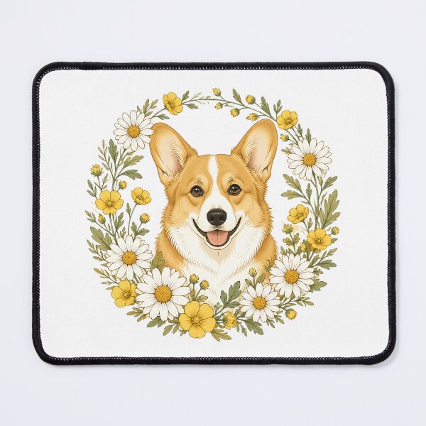 Item preview, Vintage Pembroke Welsh Corgi Yellow Daisy Botanical Wreath designed and sold by Breed And Build.