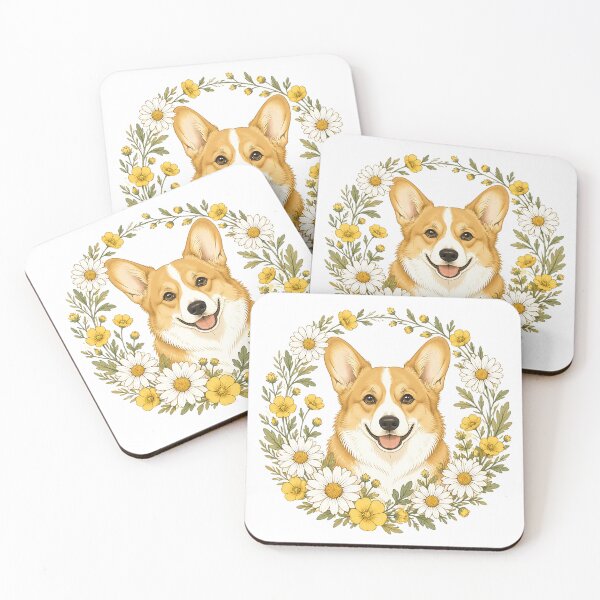 Item preview, Vintage Pembroke Welsh Corgi Yellow Daisy Botanical Wreath designed and sold by Breed And Build.