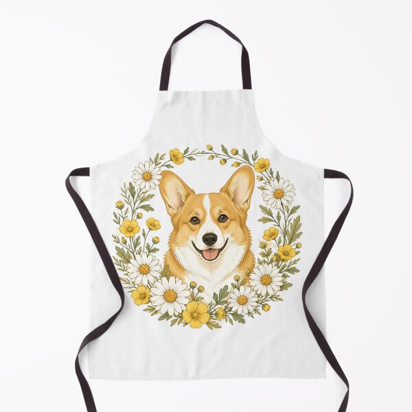Item preview, Vintage Pembroke Welsh Corgi Yellow Daisy Botanical Wreath designed and sold by Breed And Build.