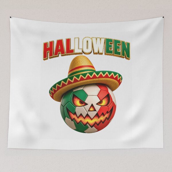 Item preview, Mexico Halloween Soccer Ball with Sombrero | Spooky Jack O' Lantern Football designed and sold by ArtSpark Studio.