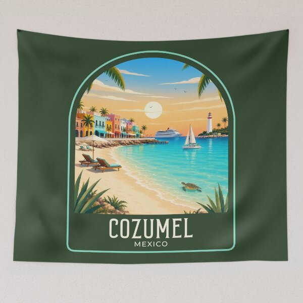 Item preview, Cozumel Vintage Travel Illustration designed and sold by HomeLivingCo.
