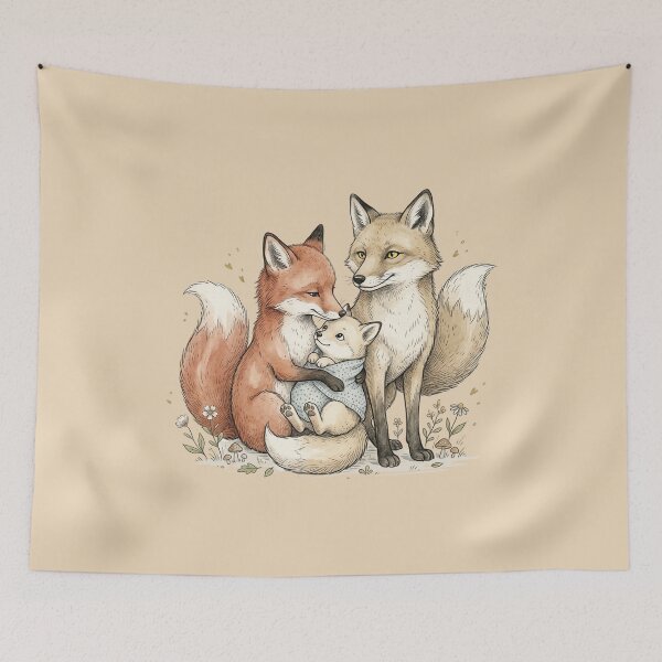 Item preview, Vintage Fox Family Watercolor Illustration designed and sold by WikaKowalczyk.