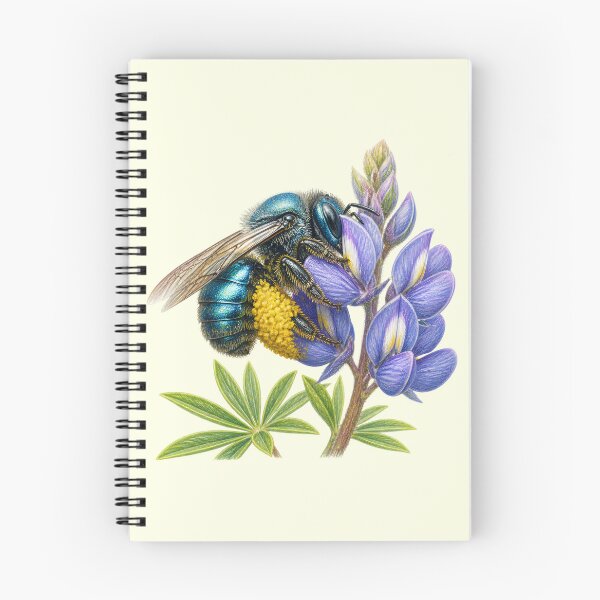 Item preview, Blue Mason Bee Carrying Pollen on Wild Lupine Nature Study designed and sold by BloomStudio1.