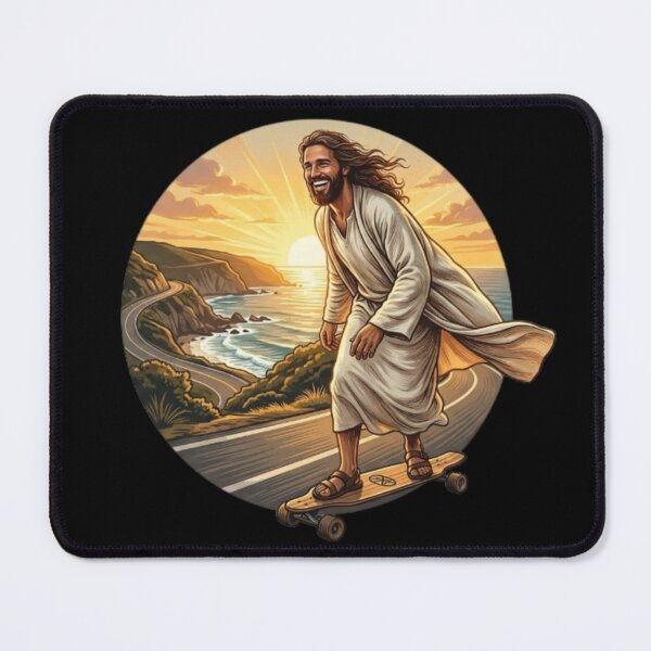 Item preview, Jesus Skateboarding - Funny Christian Skateboarding Humor Sarcastic Jesus Skating Longboard designed and sold by Sloyar.