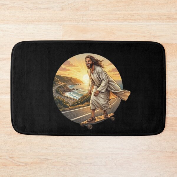 Item preview, Jesus Skateboarding - Funny Christian Skateboarding Humor Sarcastic Jesus Skating Longboard designed and sold by Sloyar.