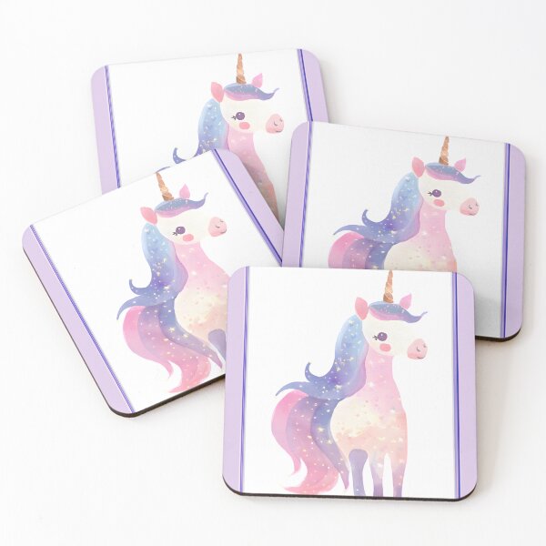 Aperçu de l'œuvre Licorne mignonne aux couleurs douces dans un cadre violet créée et vendue par TeeGeeTees.