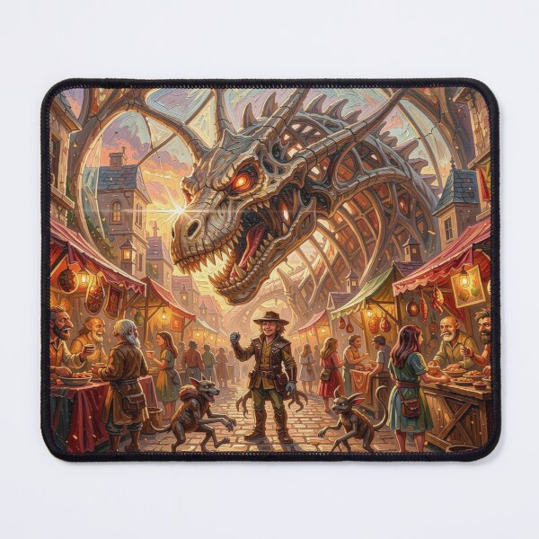 Item preview, Impasto Style – Surreal Fantasy Marketplace beneath the Skeletal Dragon Arch designed and sold by FotoworldEdel.